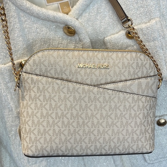 Michael Kors Jet Set Travel Medium Metallic Signature Logo Dome Crossbody NWT - Picture 11 of 16